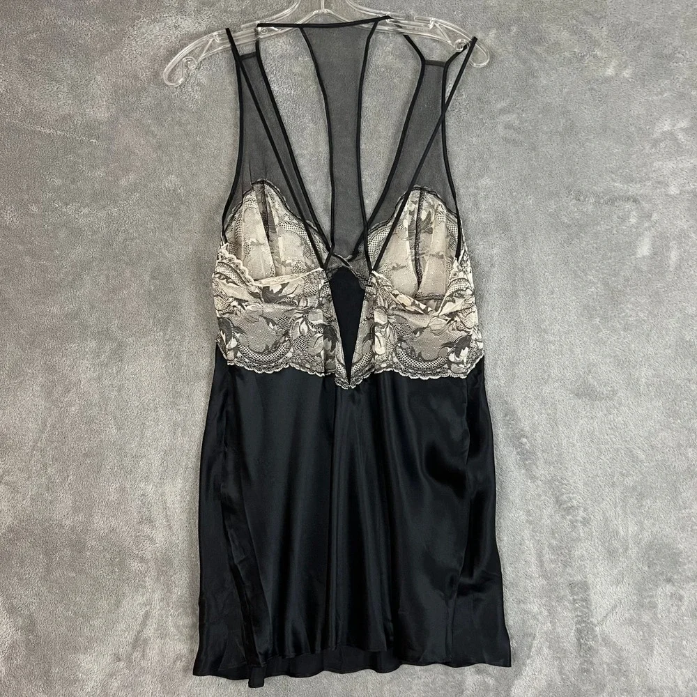 Calvin Klein Sleepwear Mini Dress Womens L 100% Silk Lace Coquette